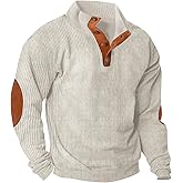 Lexiart Men's Casual Corduroy Sweatshirt Long Sleeve Thermal Stand Collar Button Pullover Sweatshirts