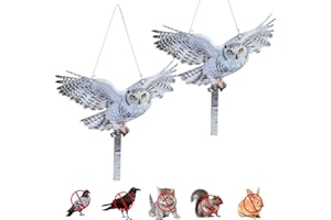 OFFICREATIVE Bird Scarer, 2Pack Fake Owls to Keep Birds Away, Reflective Owl Hanging Decoration, Dual-Side Printed Raster Fake Hawk to Keep Birds Away from Garden Patio Windows