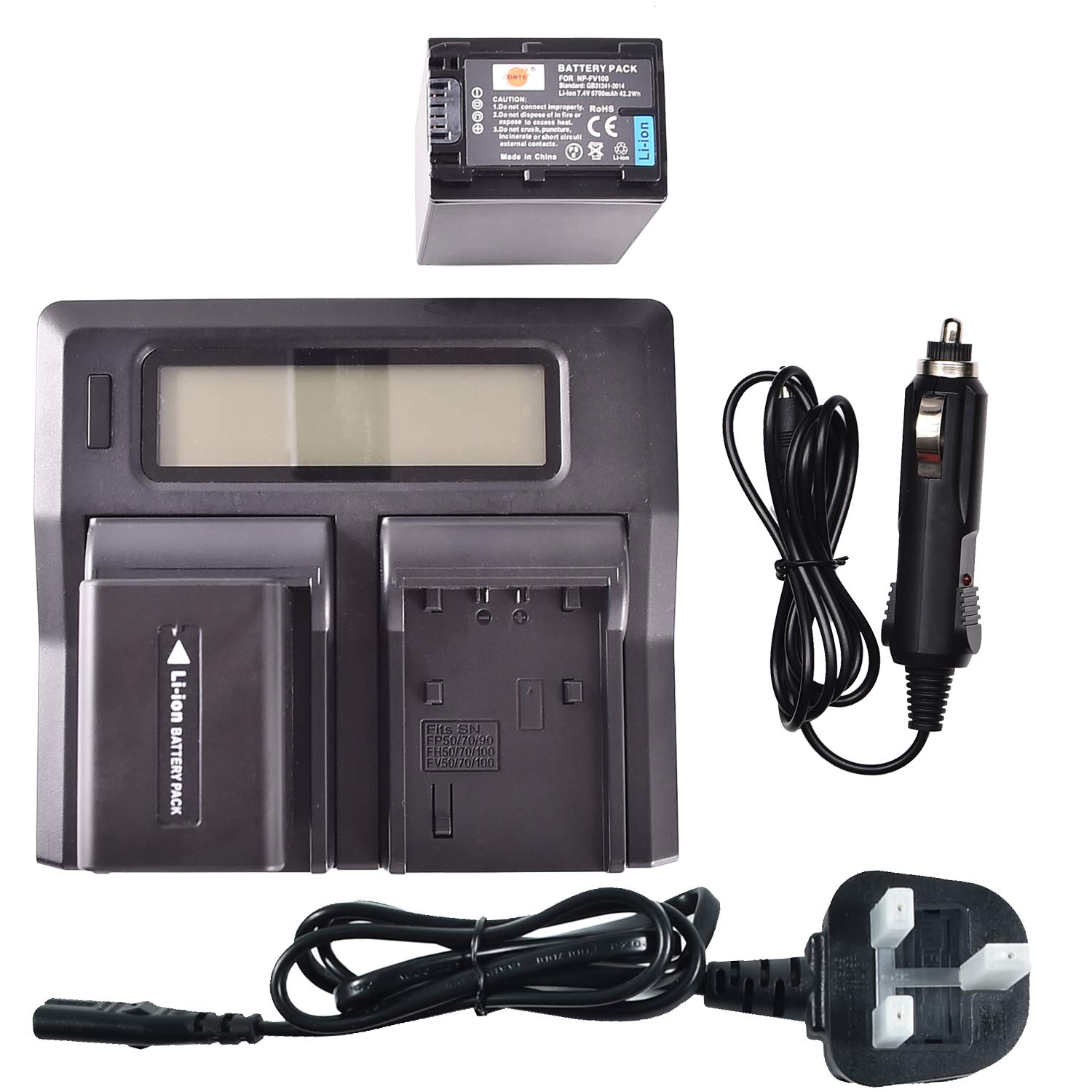 NP-FV100 DSTE Replacement Battery (2-Pack) and Rapid LCD Dual Charger Kit for Sony DCR-SR15 SR21 SR68 SR88 SX15 SX21 SX44 SX45 SX63 SX65 CX350V CX560V CX760V HC9 PJ10 PJ30V PJ50 PJ200 PJ230 Camera