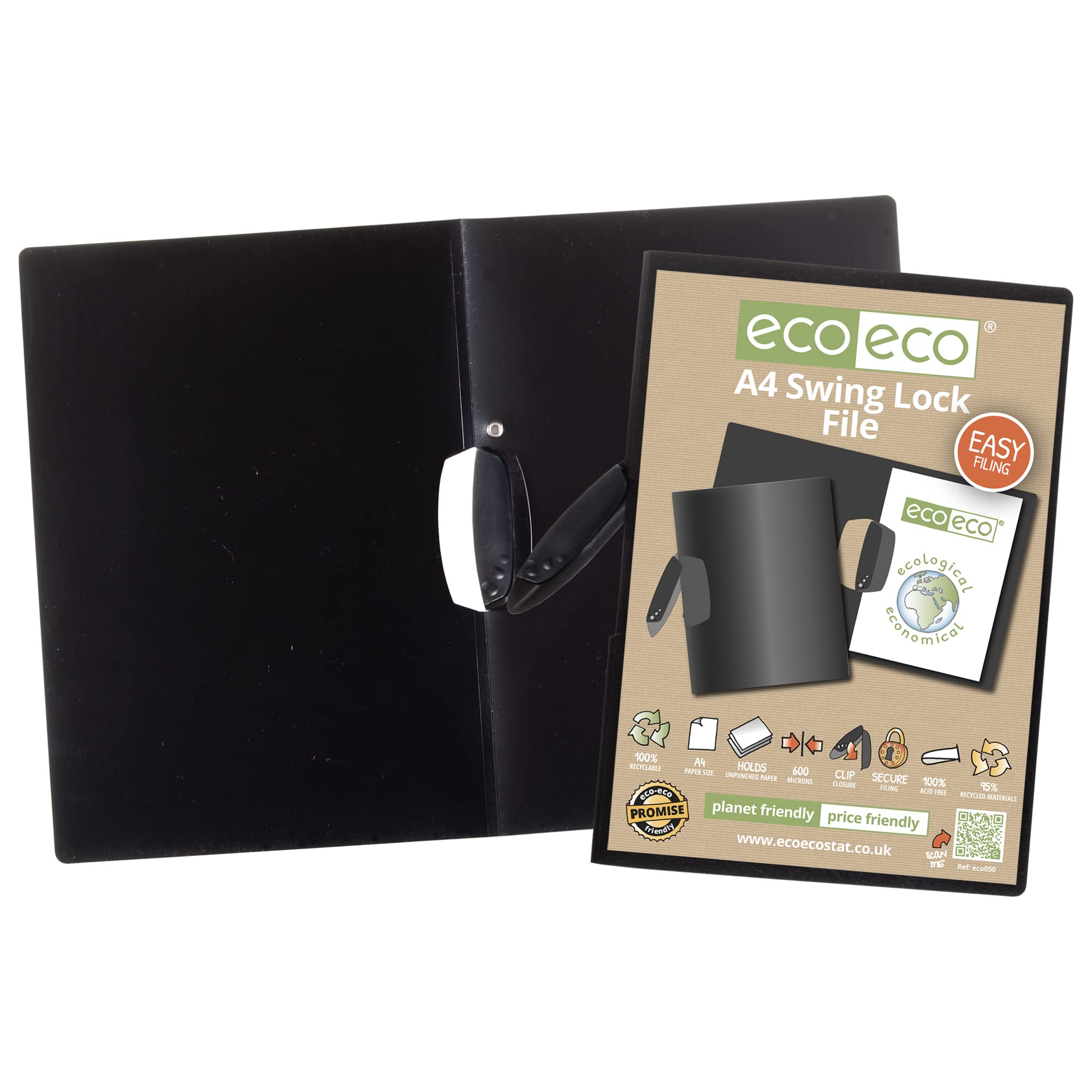 eco-eco A4 95% Recycled Swing Lock File Black