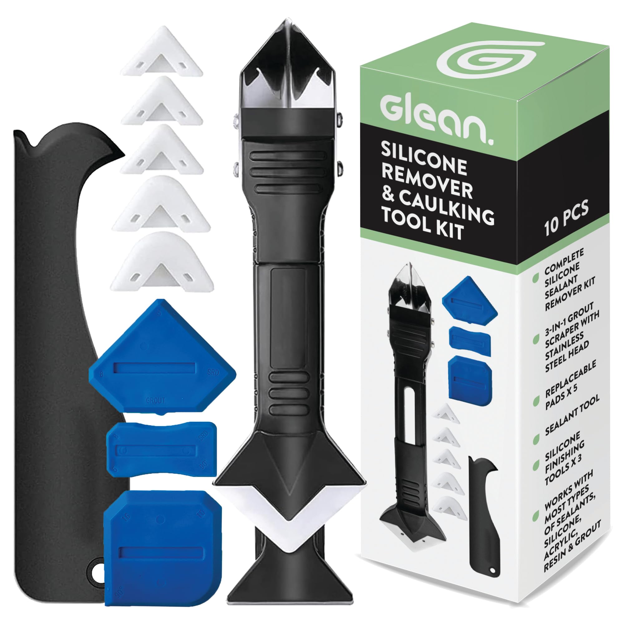 GLEAN Silicone Sealant Remover Spray | 500ml | 10Pc Grout Set | Bathroom Sealant Remover | Silicone Tool Finishing | 3-in-1 Caulk Tool