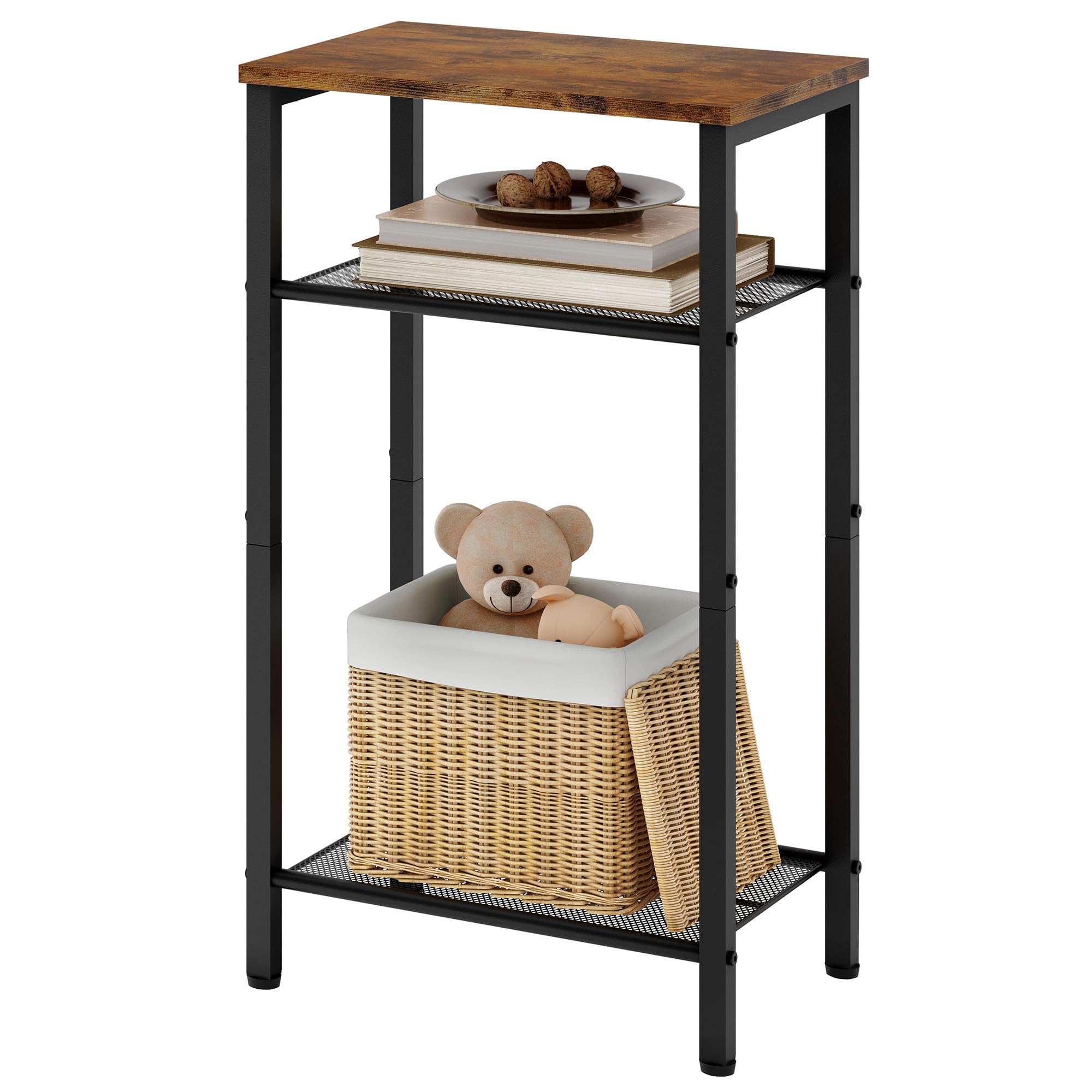 Photo 1 of Hoctieon 3 Tier End Table, Telephone Table, Narrow Side Table with Storage, Nightstand for Small Spaces, Metal Frame, For Living Room, Bedroom, Sofa Couch, Hall, Easy Assembly, Rustic Brown