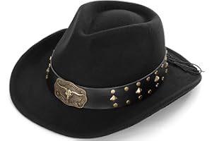 Kids-Classic-Wide-Brim-Western-Cowboy-Hat - Retro-Rodeo-Cowgirl-Hat with -Cow-Head-Buckle-Belt for 3-7 Years Old