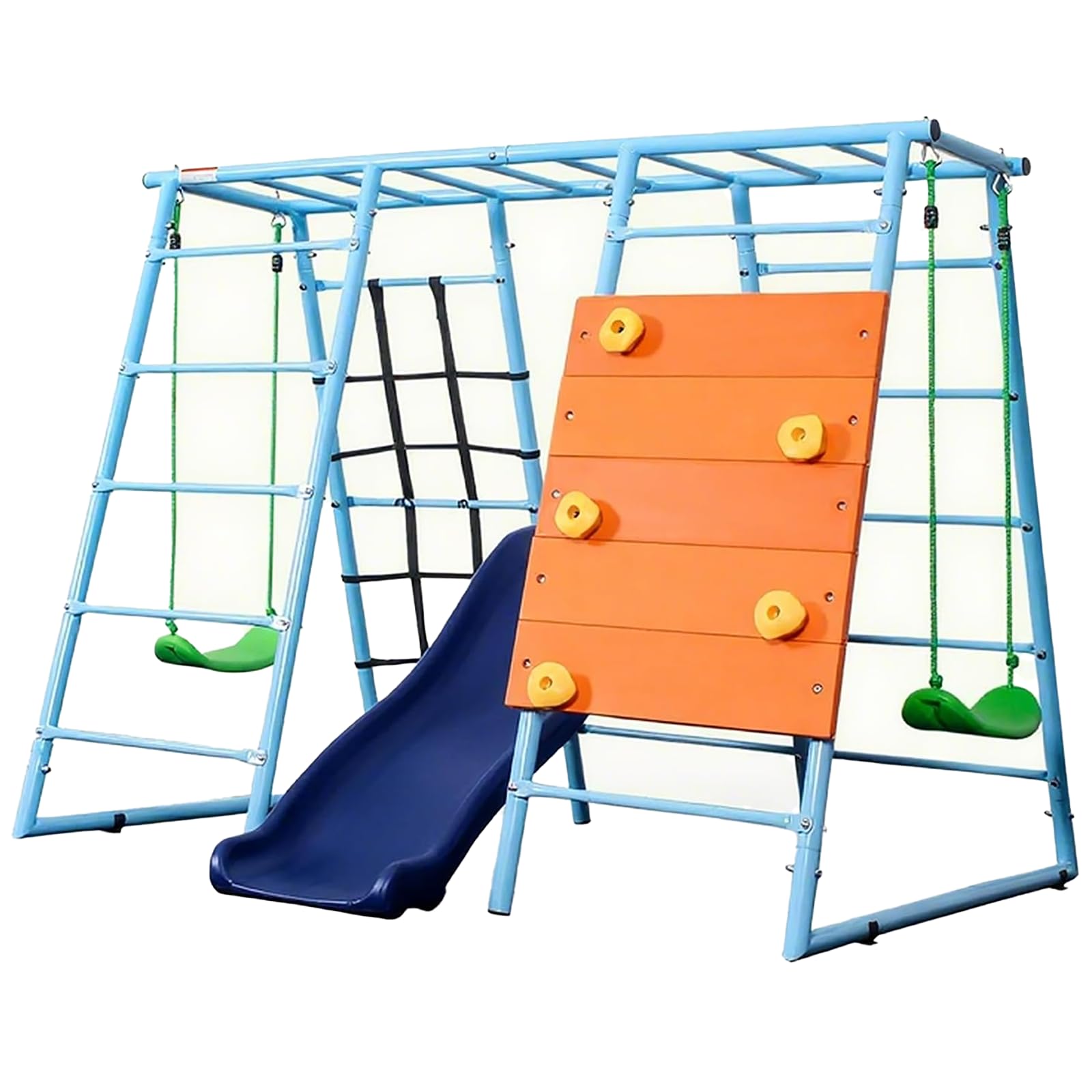 View 1 of ***USED***YuAnWe 6 in 1 Indoor Playground, Metal Jungle Gym with Climbing Wall, Slide, Monkey Bars, Rope Ladders and Two Swings, Playset for Kids Ages 3-12