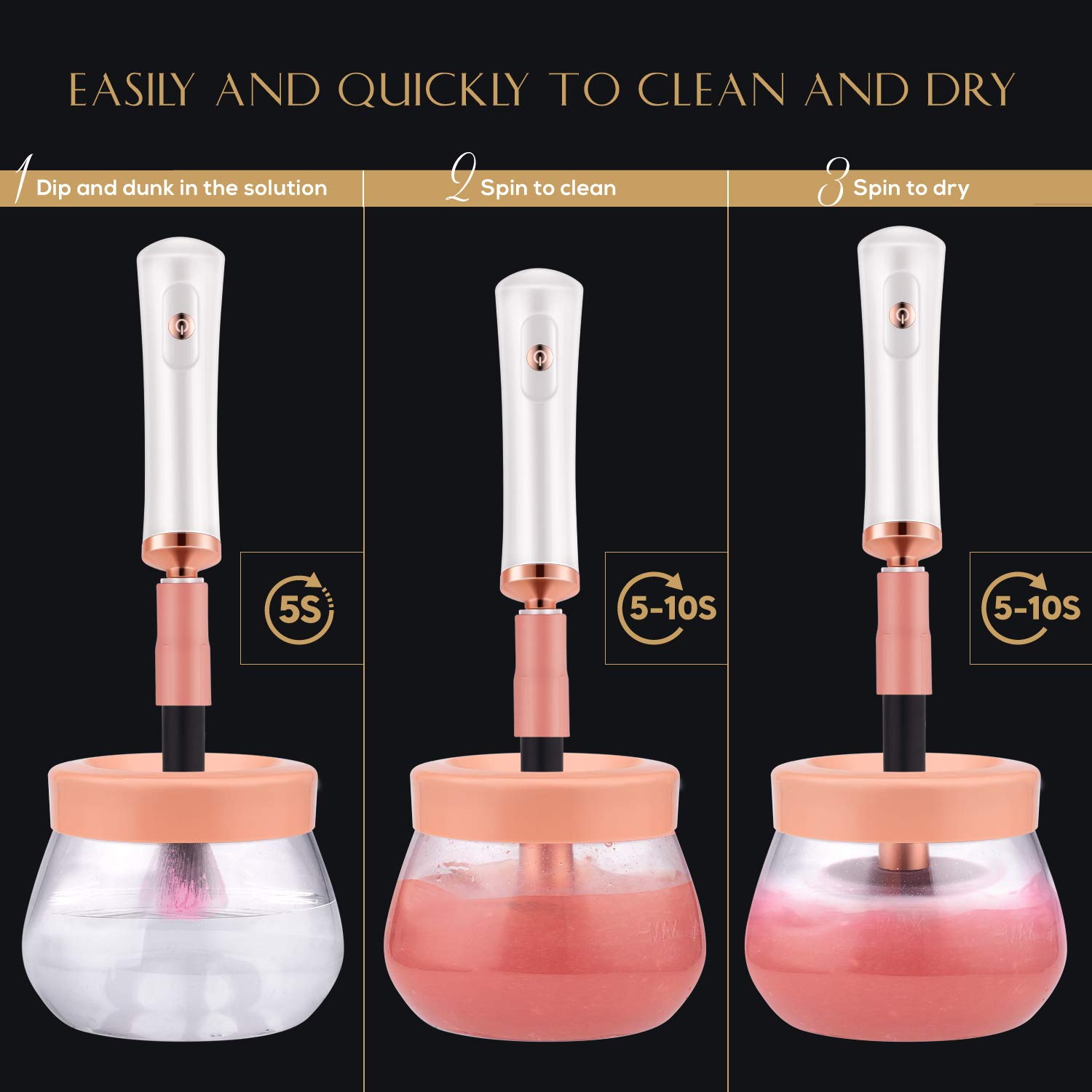 Upgraded Makeup Brush Cleaner and Dryer Machine, Electric Automatic Cosmetic Brush Spinner Fast Wash and Dry Makeup Brushes, Brush Cleaner with 8 Size Rubber Collars and 1 Brush Cleaning Mat: Beauty