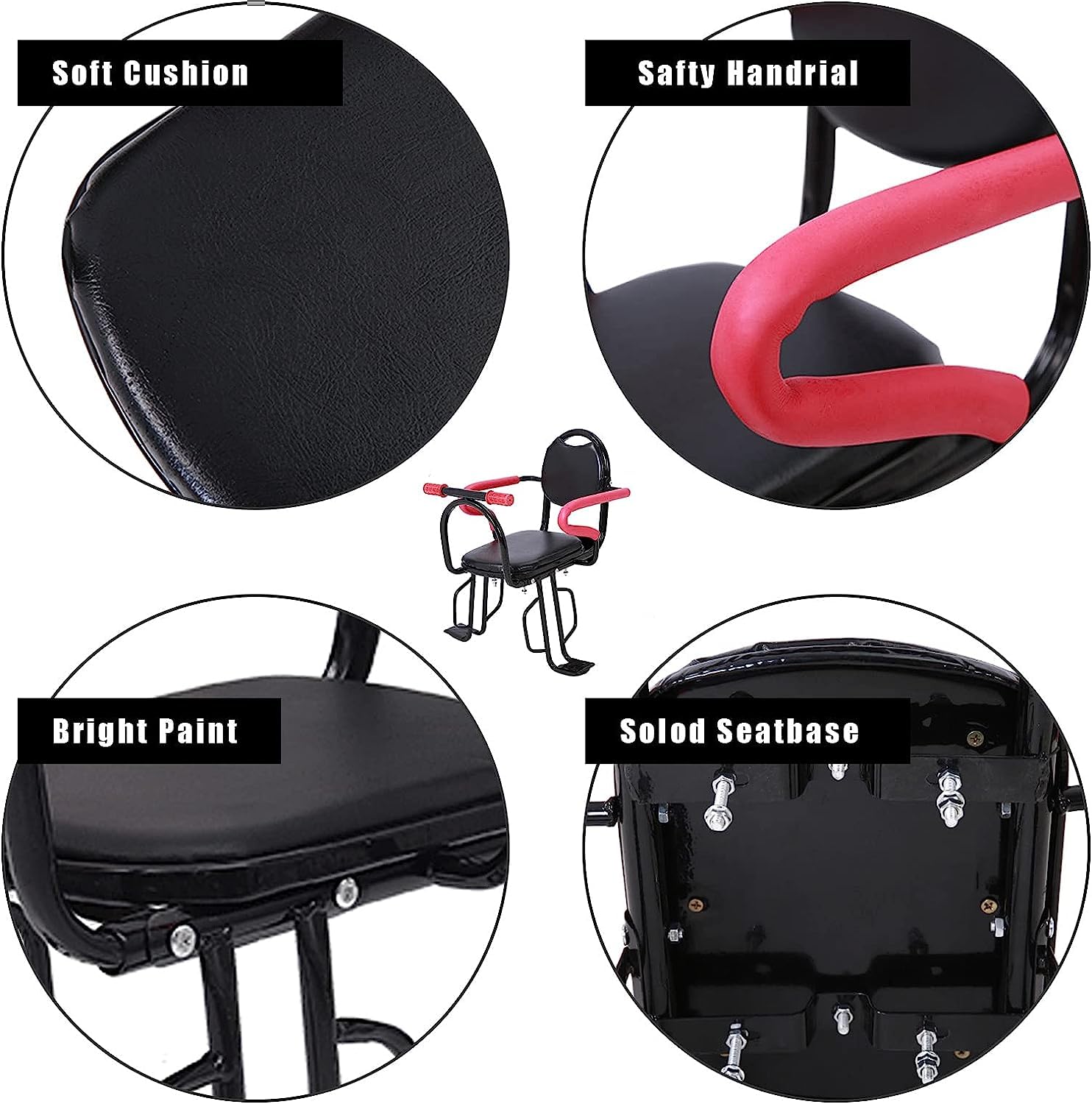 Felixstory Bike Child Seat, Bike Kids Seat with Cushion Backrest Armrest and ​Fence Guadrail, Electric Bike Child Seat for 2-6 Years Old, High Seat Cushion Backrest Mountain More Safety (Back-seat)