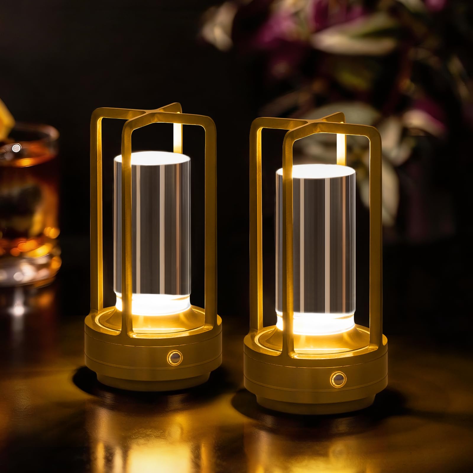 Photo 1 of UMLAEN Rechargeable Table Lamp Cordless, 3 Color | Crystal | Stepless Dimming, for Bedroom, Cafe, Camping, Bar, Dining Table, Restaurant, Gold (2 Pack)