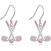 AXOMY Golf Earrings 925 Sterling Silver Pink Golf Dangle Earrings Golf Sports Jewelry Gift for Women Golf Players