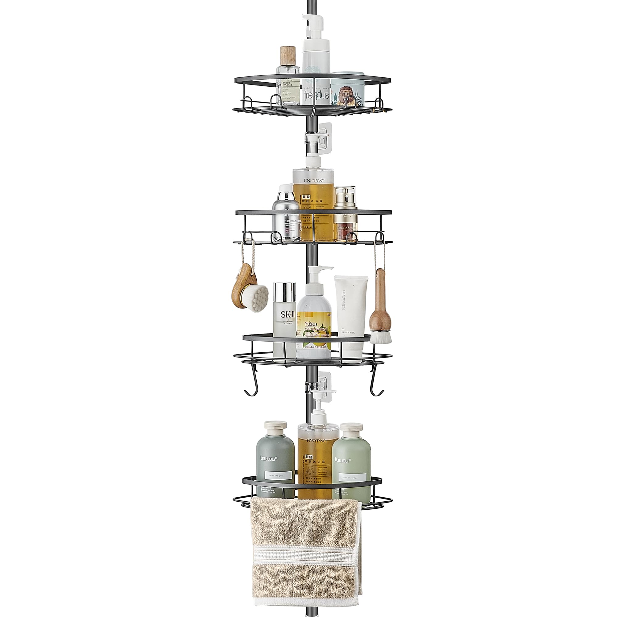 Photo 1 of DUFU Corner Shower Caddy Tension Pole, Tension Rod Organizer, 4-Tier Adjustable Floor to Ceiling Shower Caddy 33-127inch, No Drilling Shower Shelf for Inside Shower (Gray)
