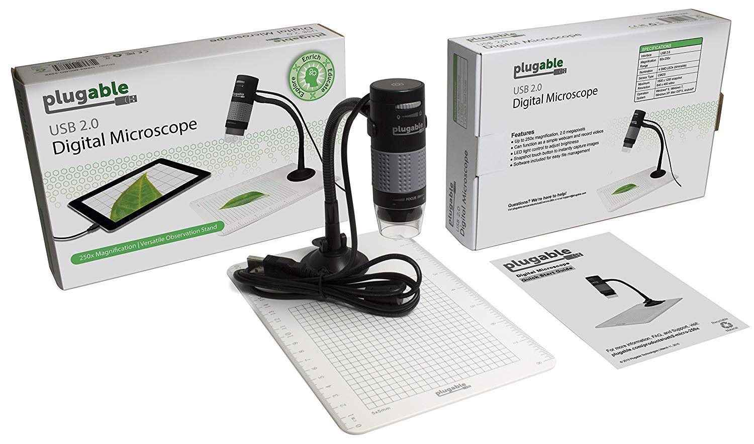Plugable USB 2.0 Digital Microscope with Flexible Arm