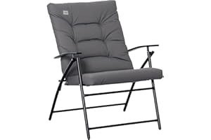 Outsunny Foldable Lounge Chair, Fabric Upholstered Recliner, Outdoor Lounger with Armrest, Metal Frame Camping Beach Chair fo