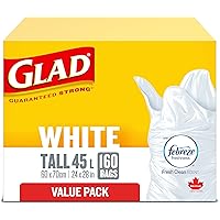 Glad White Garbage Bags - Tall 45 Litres - Febreze Fresh Clean Scent, 160 Trash Bags, Value Pack, Made in Canada of Global Co