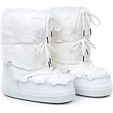 JIANCHIBUXIE Faux Fur Snow Boots for Women,Furry Fuzzy Fluffy Womens Boots Lace-up Winter Warm Fur Lined Mid-Calf Non-Slip Ski Boots