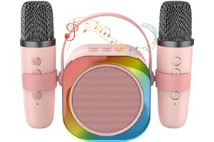 Mini Karaoke Machine for Kids,Karaoke Speaker with 2 Wireless Microphones,Voice Effects, Party Lights, Portable Singing Machi