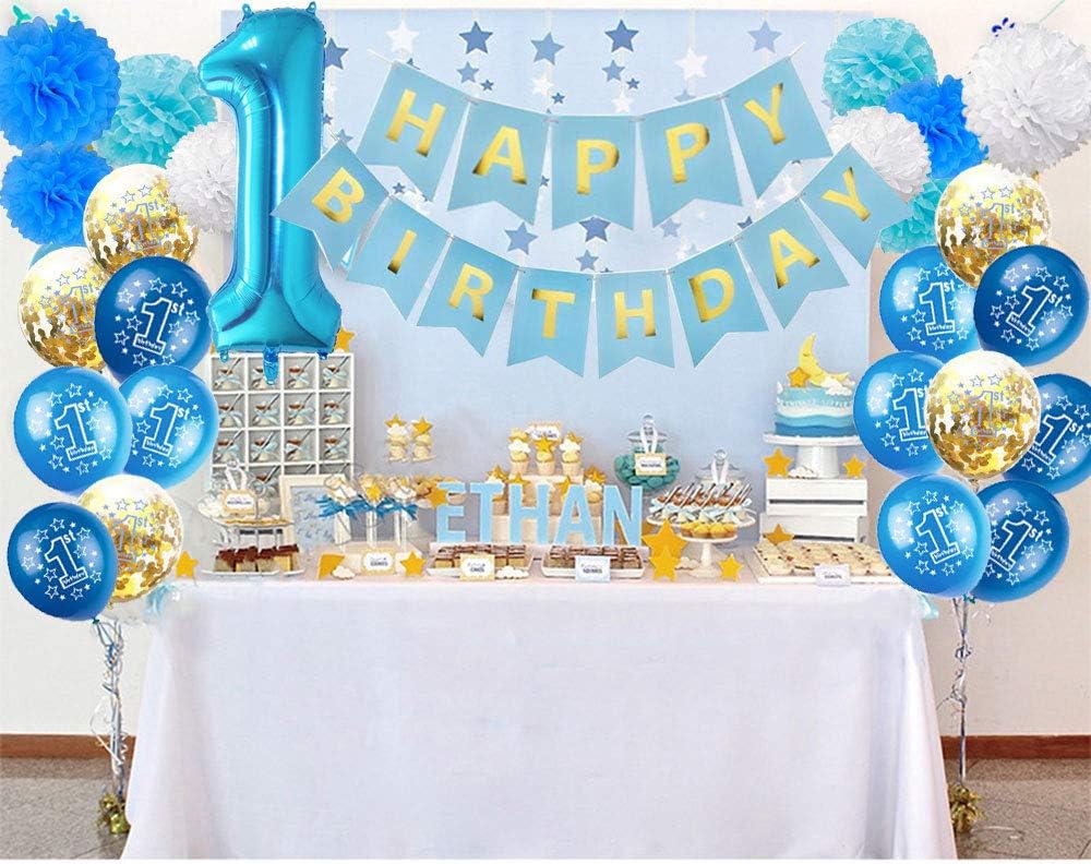 First Birthday Decoration Boy 1st Birthday Boy Decorations Kit Happy Birthday Banner Blue Balloon Party Photo Banner Amazon Ca Toys Games