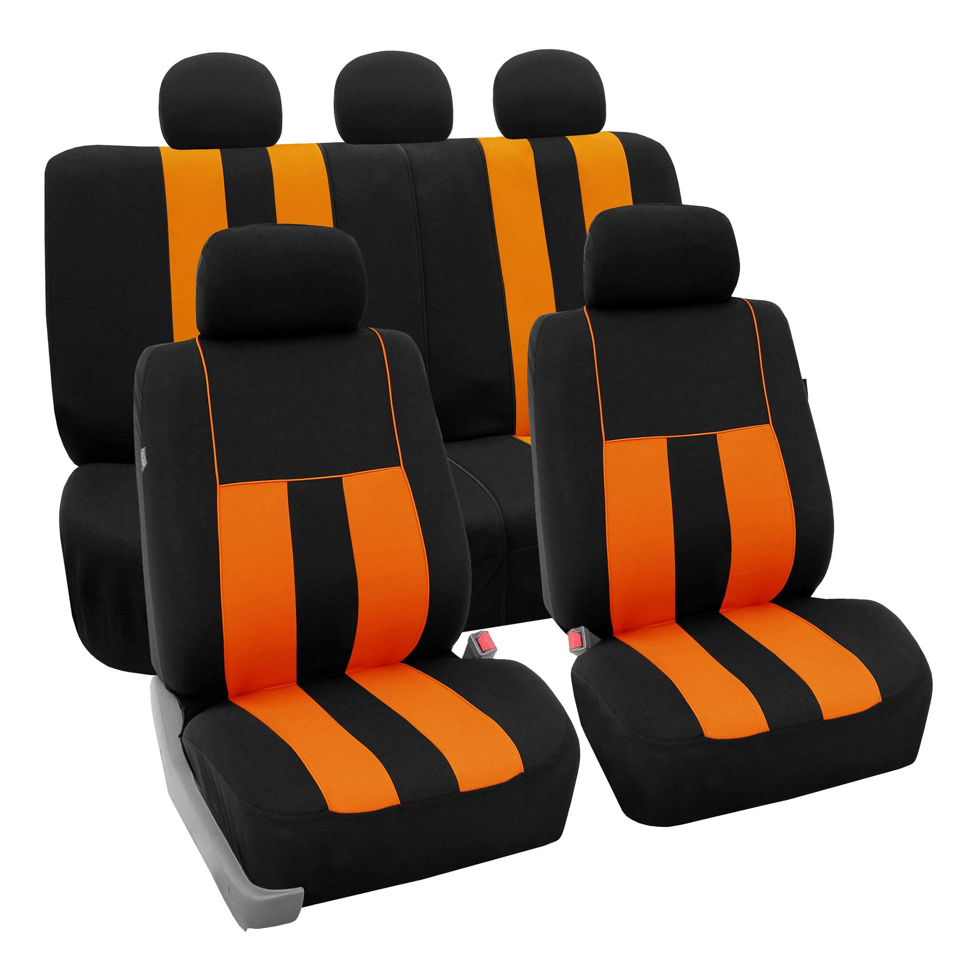 FH Group Car Seat Covers Full Set Cloth – Universal Fit, Automotive Seat Covers, Low Back Front Seat Covers, Airbag Compatible, Split Bench Rear Seat, Car Seat Cover for SUV, Sedan, Van Orange