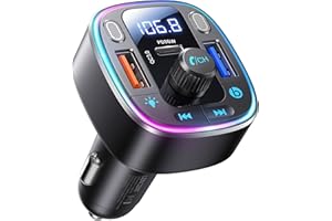 LENCENT Bluetooth 5.4 Car Adapter FM Transmitter 54W Fast Charging, Dual Mics, HiFi Bass Sound, 2 Modes LED Backlit, Cigarette Lighter Adapter Hands-Free Calling Radio, Support USB Drive