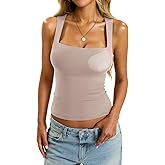 EasyGala Womens Padded Tank Tops Double Lined Built in Bra Sleeveless Top Square Neck Slim Fitted Summer T Shirts 2025