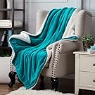 Sherpa Throw Blanket Teal Throw size 50x60 Bedding Fleece Reversible Blanket for Bed and Couch