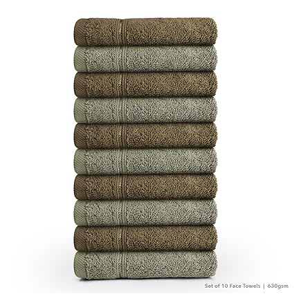 Swiss Republic Signature 10 Piece 630 GSM Cotton Face Towel - Dark Brown and Light Brown