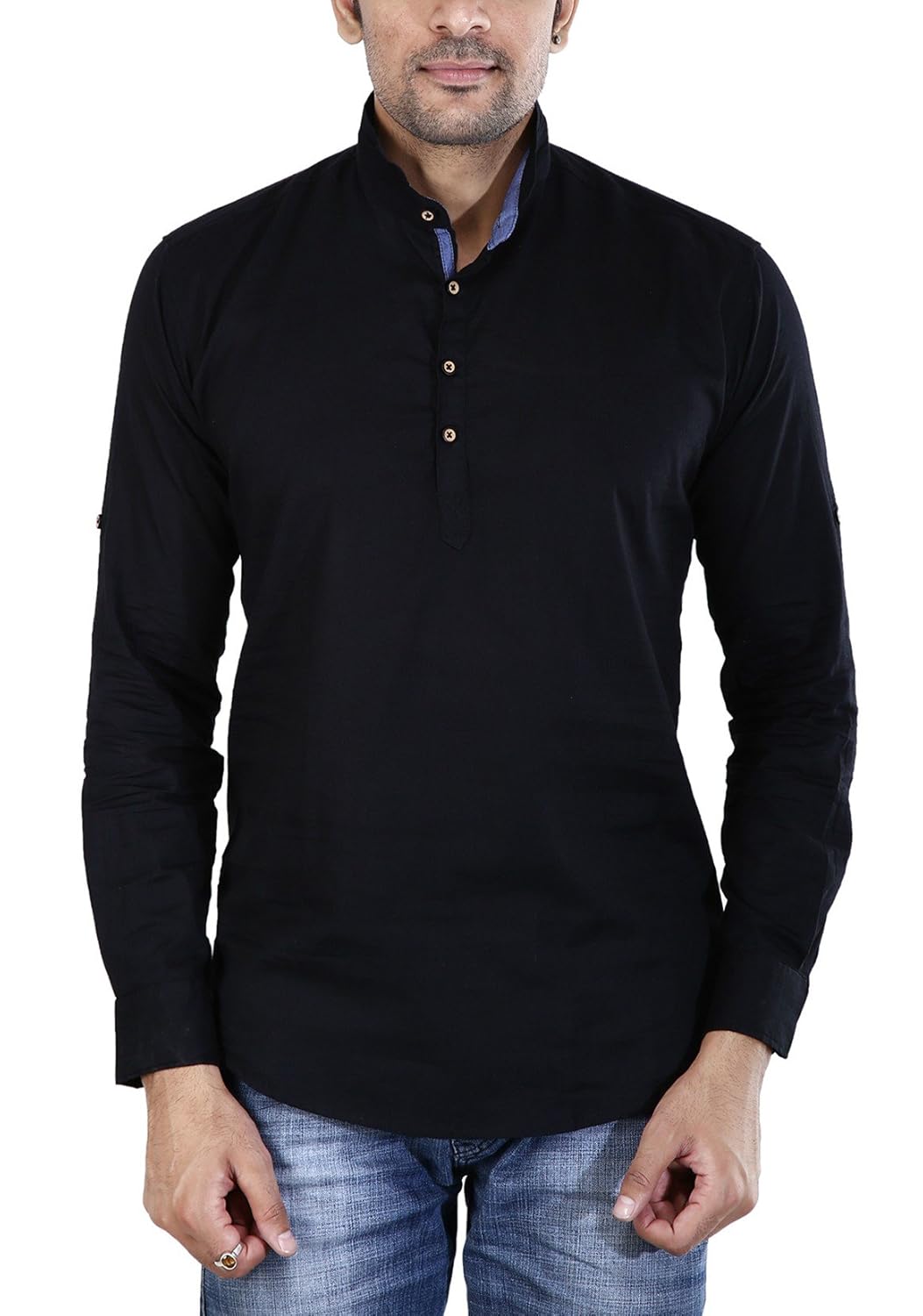 base 41 men's full sleeves short length black kurta