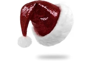 Eoocan Sequin Christmas Hat for Adult Unisex Thicken Comfortable Santa Hat for Christmas New Year Festive Theme Party Supply