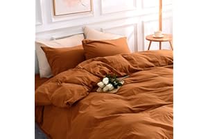 NEXHOME PRO Terracotta Burnt Orange Duvet Cover Set Queen Size Linen Textured Organic Natural 100% Washed Cotton Duvet Cover Caramel 3 Pieces Bedding Set with Zipper Closure Soft (No Comforter)