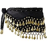 Belly Dance Hip Scarf, Belly Dancing Skirt Wrap with Gold Coins for Women Dance Costume Music Festival Performance