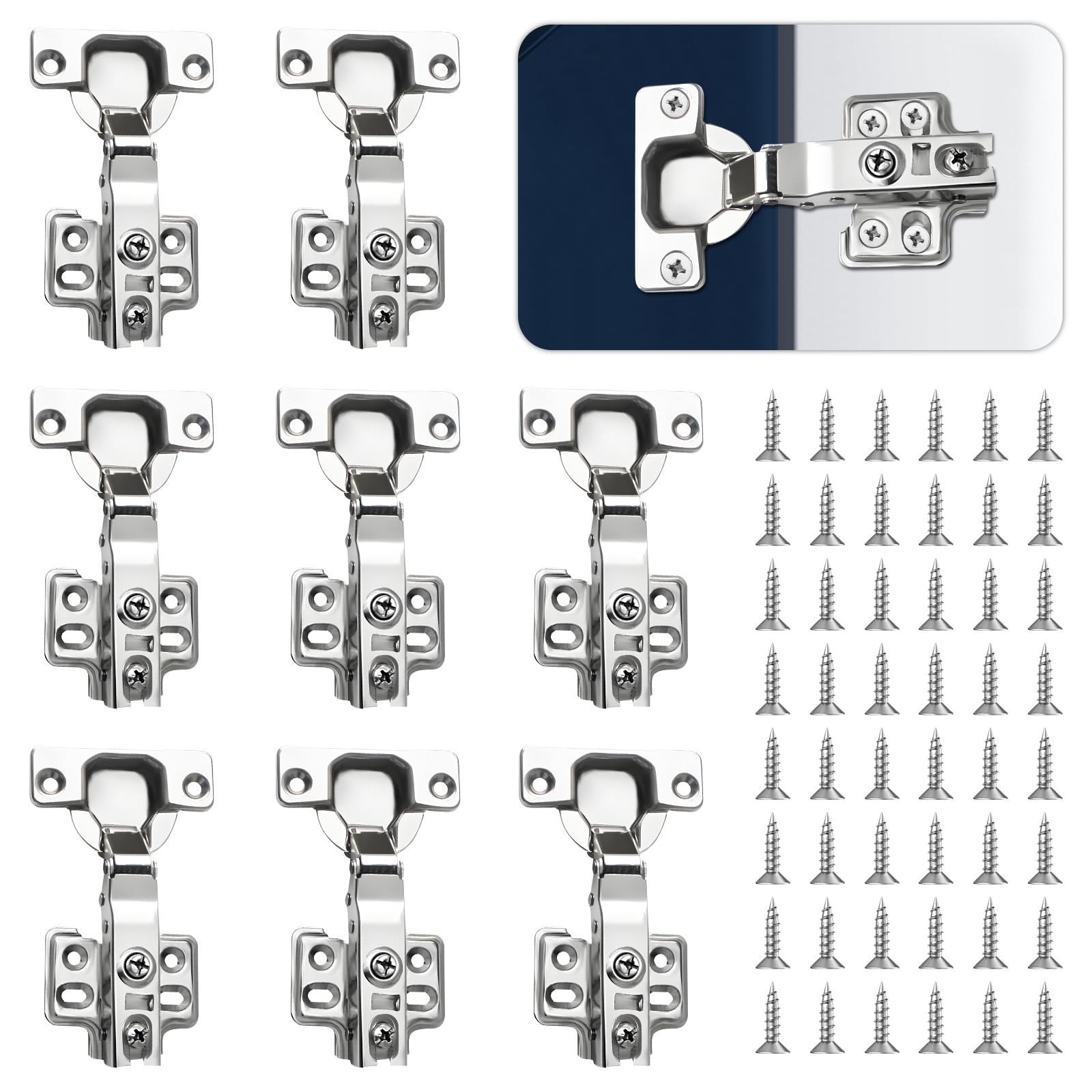 Cabinet Hinges Kitchen Cupboard Hinges, Bedroom Wardrobe Door Hinges for Bathroom Bedroom Dining Room Full Overlay Mute Hydraulic Soft Close Hinges, Folded Door Hinges with Screws, Pack of 8 Sets