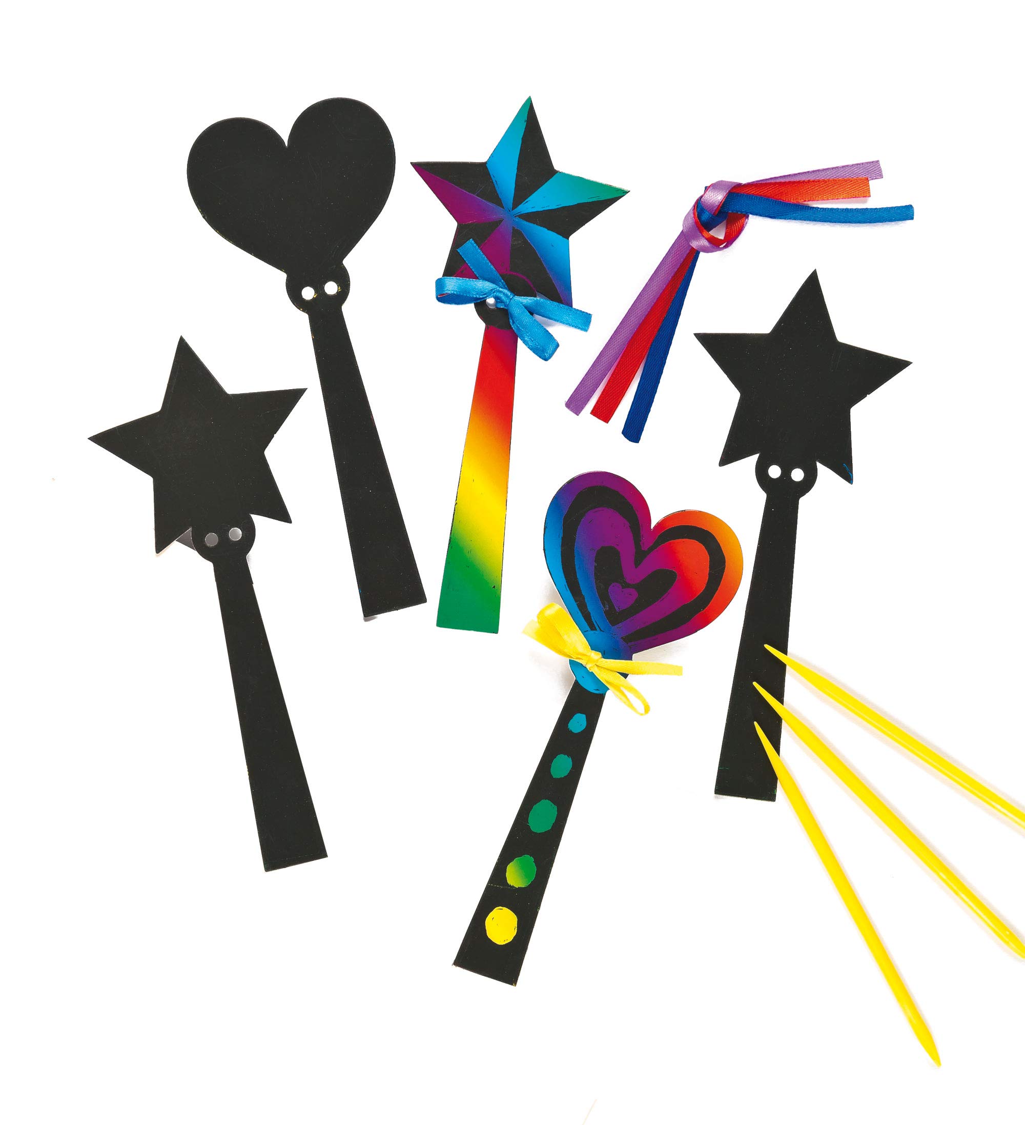 Baker Ross ET590 Magic Wand Scratch Art Bookmarks (Pack of 12) For Kids To Decorate, Arts and Crafts, 18cm