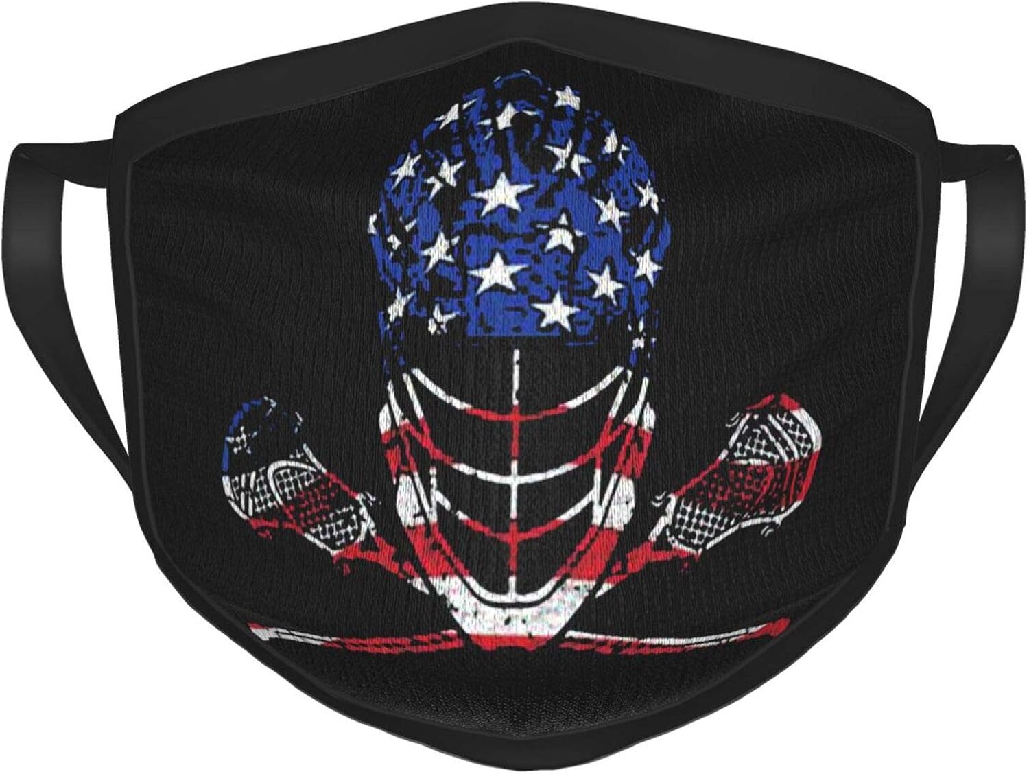 USA Lacrosse Helmet and Sticks Adult Black Border Masks Face Cover for