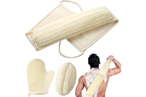 BETLYS Natural Loofah Sponge Exfoliating Body Scrubber, Loofa Back Scrubber for Shower Set for Men and Women (3 Pack), Luffa Sponge Pads & Exfoliating Glove Deep Clean & Invigorate Your Skin, Yellow