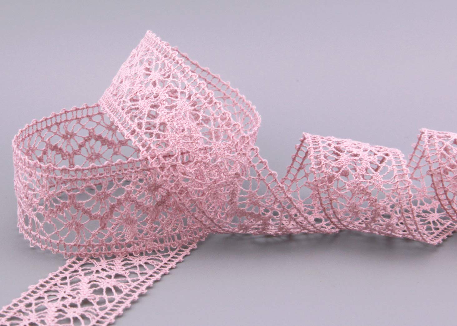 finemark Emma Dusky Pink Lace Ribbon, 15 m x 38 mm, Lace Crochet Ribbon, Cotton Blend, Natural Look, Decorative Ribbon, Crocheted Lace Trim