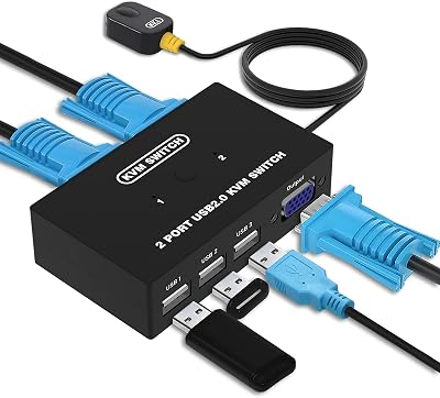 DGODRT 2 Port VGA KVM Switch 3 USB 2 Computer Monitor Keyboard Mouse Hub