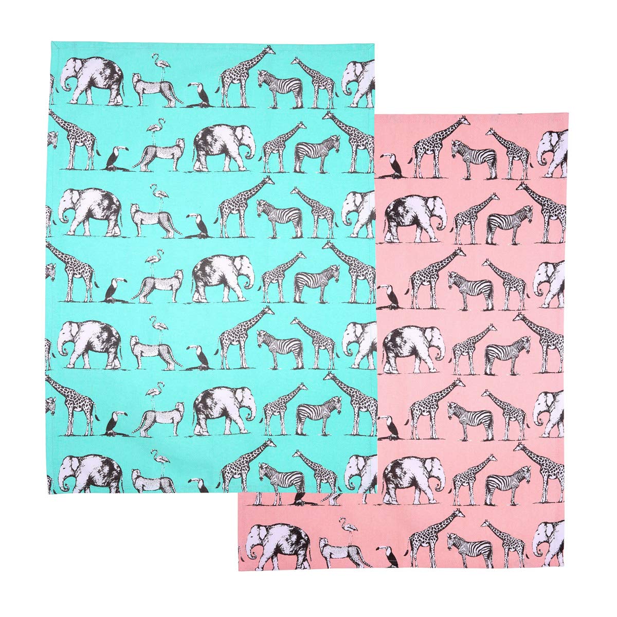 Safari Set of 2 Tea Towels Mint & Blush