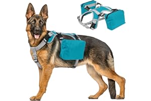 DORA BRIDAL Dog Backpack for Medium & Large Dogs, Dog Backpack Harness, Dogs Hiking Backpack with Side Pockets, Outdoors Pet Saddle for German Shepherd, Labrador (Blue, Large)