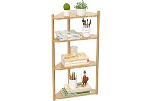 Wisuce Bamboo Corner Shelf, 4 Tier Stackable Shower Corner Shelves, Corner Stand Storage Shelf, Small Corner Shelf, Counter Organizer Rack, Corner Table Bookshelf for Kitchen Cabinet Bathroom