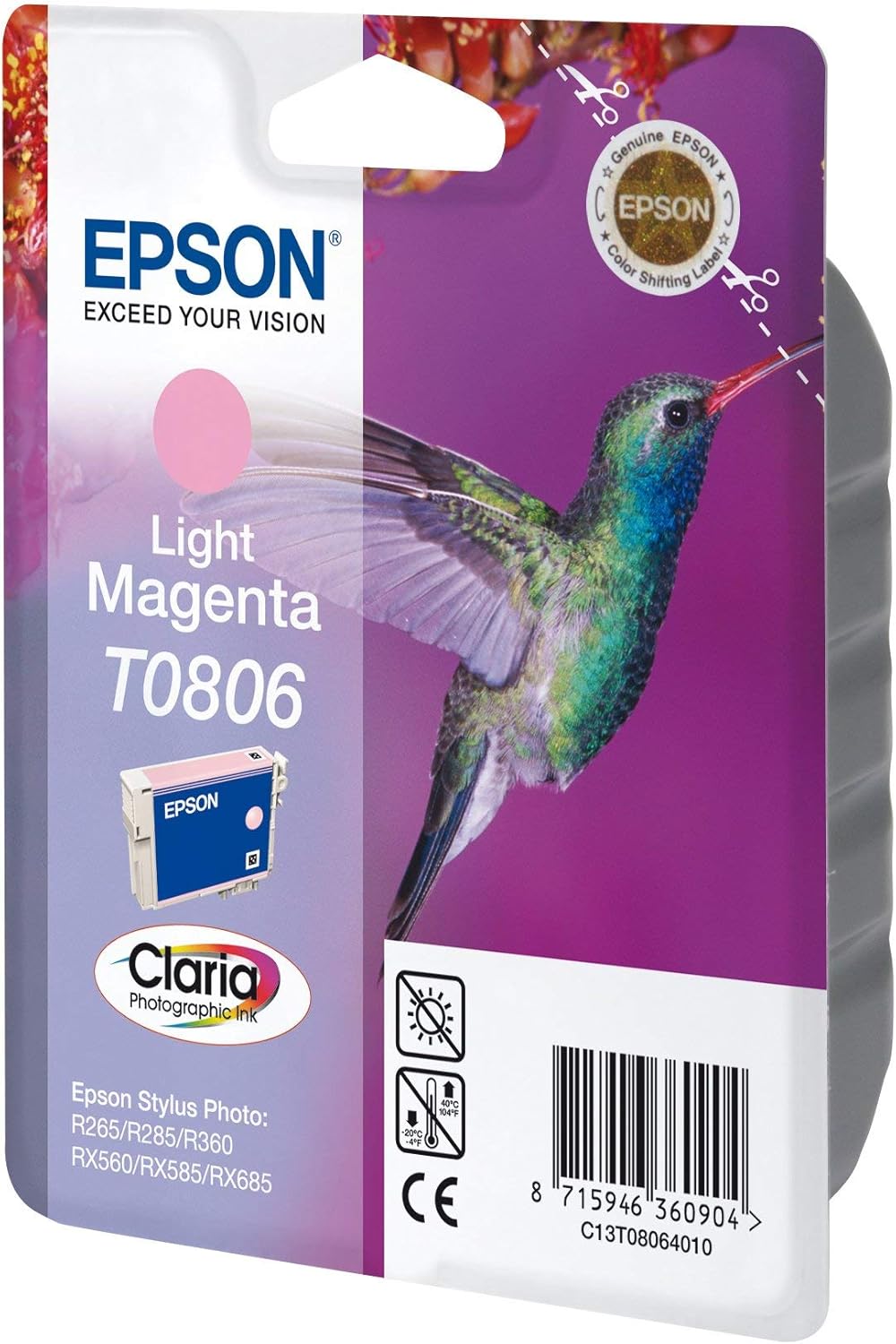 Epson Original C13T08064011 T0806 Light Magenta Ink Cart, Genuine