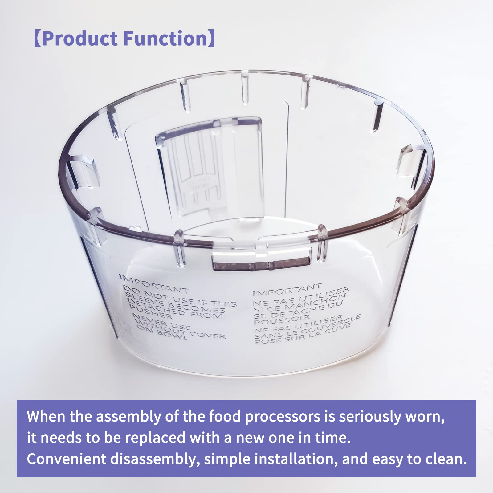 DLC-018BGTXT (DLC-018BGTXT-1) Large Pusher and Sleeve Assembly Fit for Food Processors, Compatible with Cuisinart Tritan Custom Food Processor DFP-11, DLC-8S, DLC-8SY, DFP-11 Deluxe 11,DLC -5,DLC-7FPC