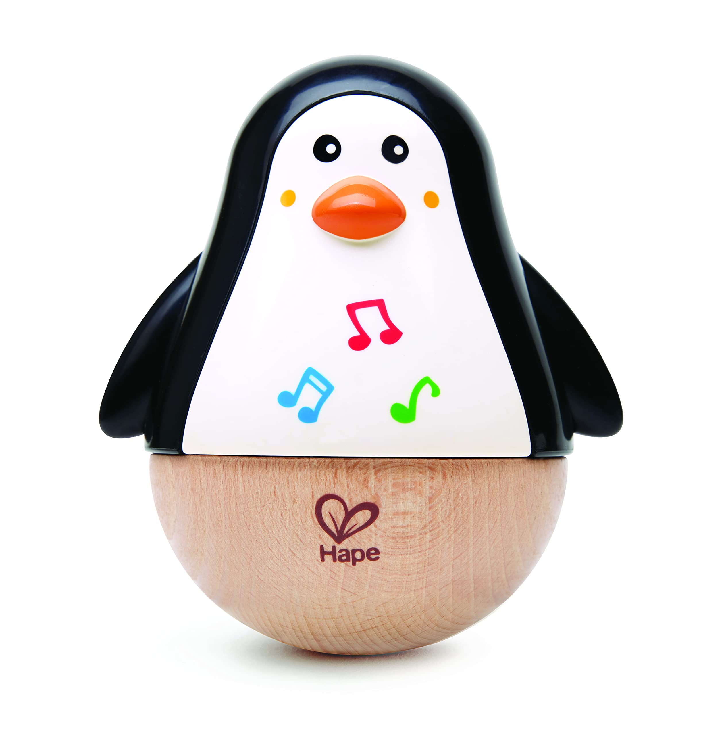 Hape Wooden Penguin Musical Toy| Wobbler Roly Poly Baby Development Toy for Infants Toddlers, Black