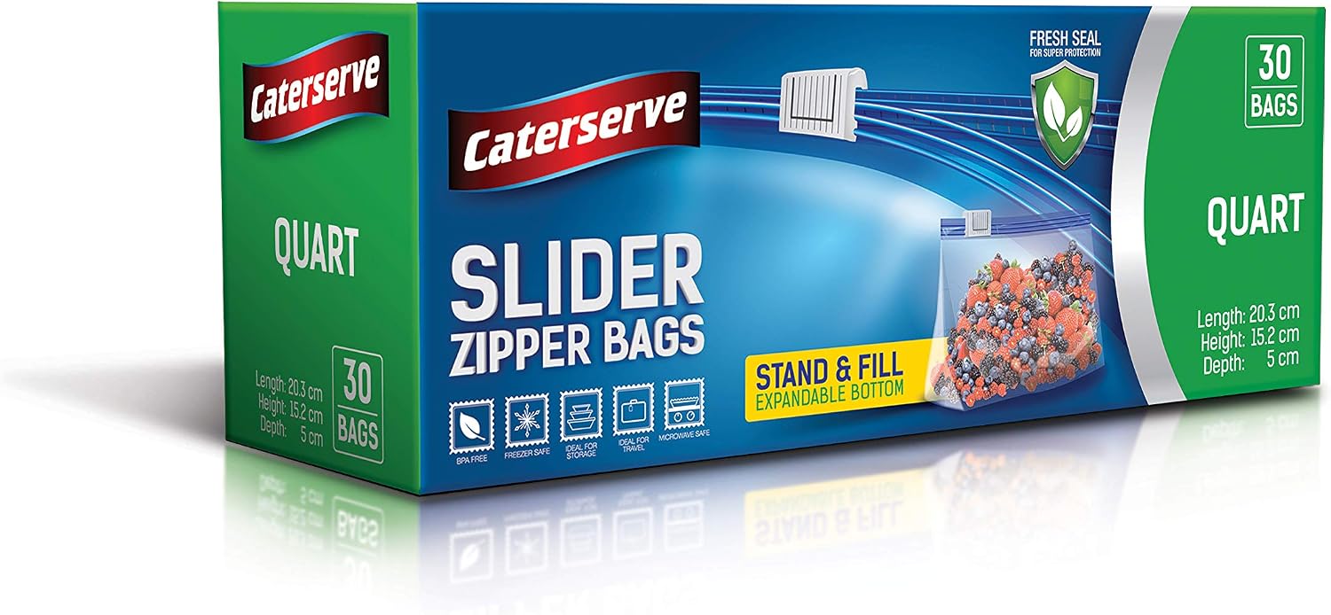 Slider Freezer Bags, Quart 1L ziplock Bags, Resealable Food Bags for Food Storage Travel, Stand and Fill Expandable Bottom