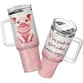 34HD Cute Farm Pig Tumbler 40oz with Handle and Straw, Just A Girl Who Loves Pigs Vacuum Insulated Travel Coffee Mug, Piggy Gifts for Girls & Women on Birthday and Mother's Day