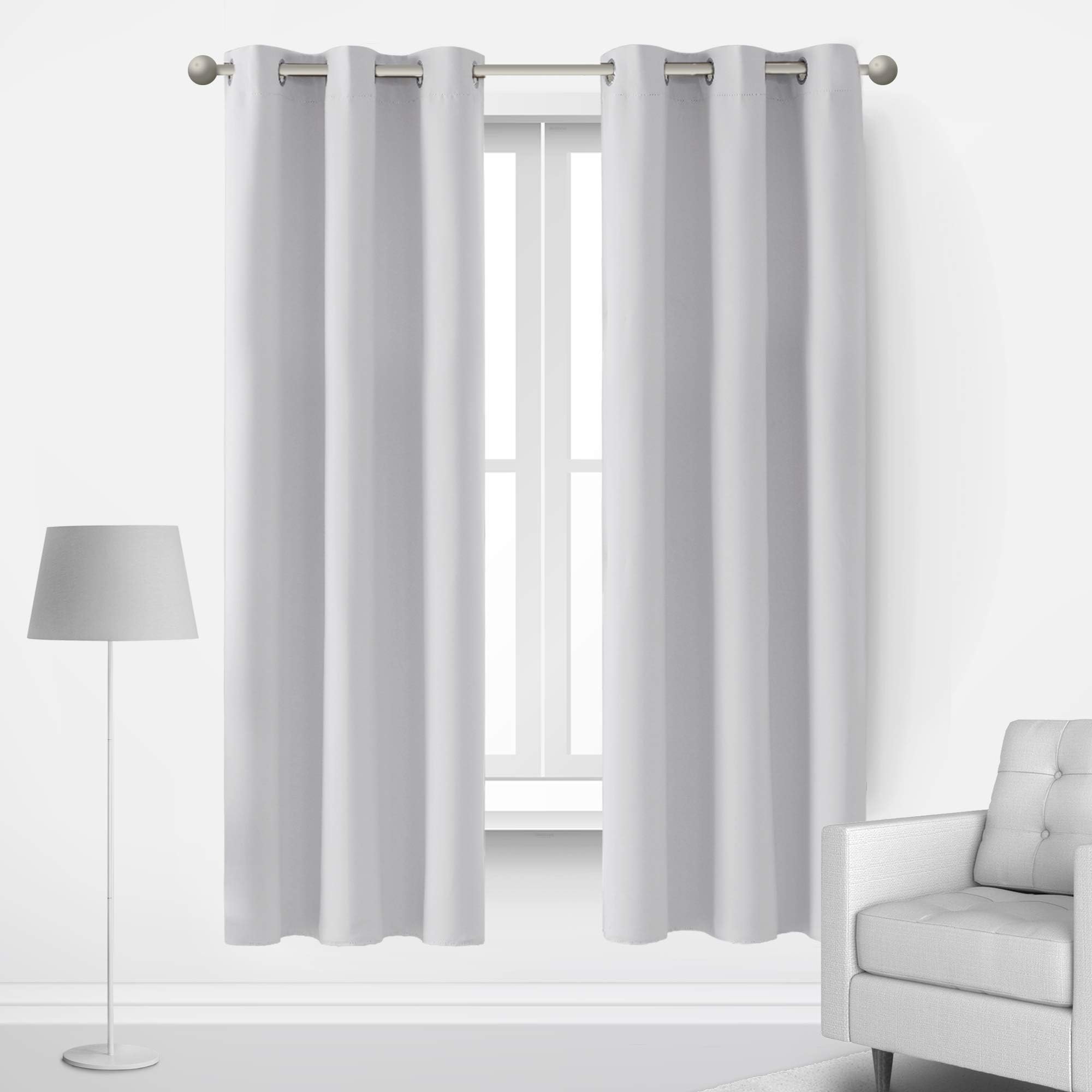 Deconovo Window Treatments Room Darkening Eyelet Curtains Thermal Insualted Energy Saving Curtains for Kids Bedroom Silver Grey 42 x 72 Inch 2 Panels