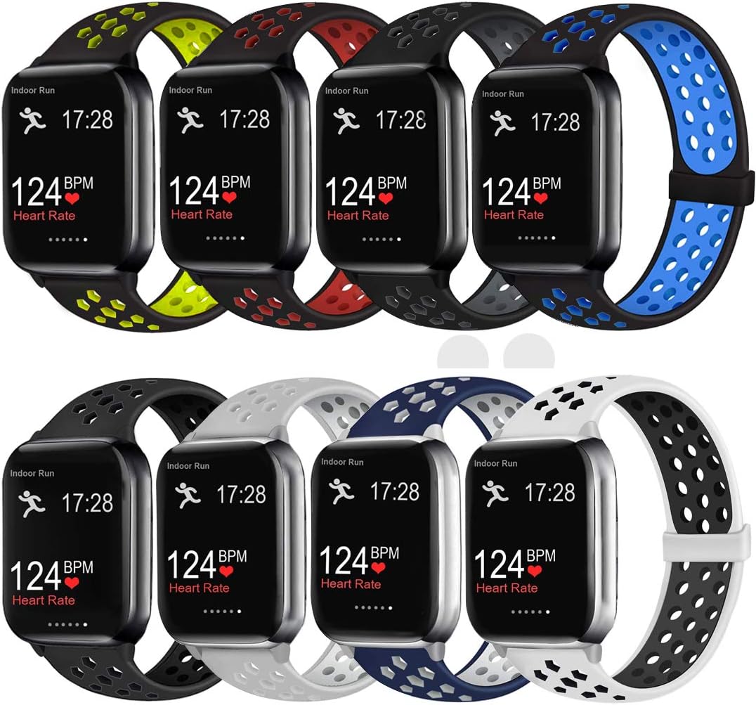 Elaikement Sport Band Compatible with Watch Bands 44mm 42mm 40mm 38mm Women Men, Breathable Silicone Replacement Wristband Strap Compatible for Watch Series 6/5/4/3/2/1/SE - 8pack