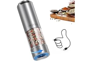 CIRCLE JOY Electric Pepper Grinder Stainless Steel Rechargeable Pepper Mill Grinder with External Adjustable Coarseness, Whit