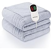 JKMAX Heated Electric Blanket Queen Size - 84"x90" Flannel Heating Blanket with 10 Heating Levels & 5 Time Settings Over-Heat Protection, Winter Warmer for Adults with ETL Certification(Grey)