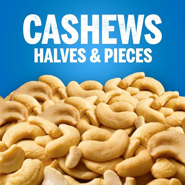 PLANTERS CASHEW HALVES & PIECES, 8 OZ CANISTER – CASHEWS ROASTED IN PEANUT OIL – SEASONED WITH SEA SALT – SNACKS FOR ADULTS – RESEALABLE LID FOR LONG-LASTING FRESHNESS – KOSHER