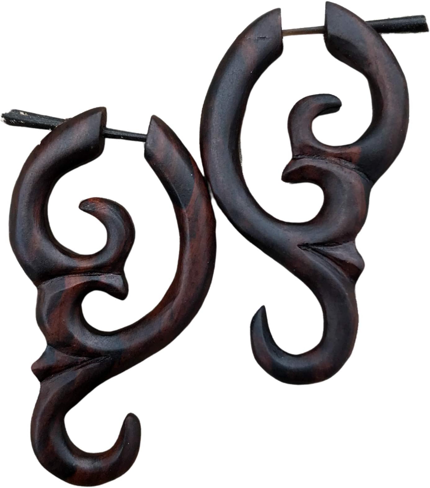 Tribal Organic Wooden Cool Stud Earrings Fake Gauges bohemian wing jewelry tattoo faux plugs tapers edgy earrings