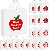 Kolldenn 48 Pcs Teachers Appreciation Gift Bags Bulk 10 x 13'' Large Plastic Thank You Teacher Apple Goodies Shopping Bags with Handle for Back to 100th Day of School Classroom Party