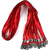 Ollain Lanyards for Id Badges Nylon Neck Flat Cruise Lanyard Bulldog Clips Durably Lanyards for Men Women Office ID Name Tags and Badge Holders (Red, 100 Pack)